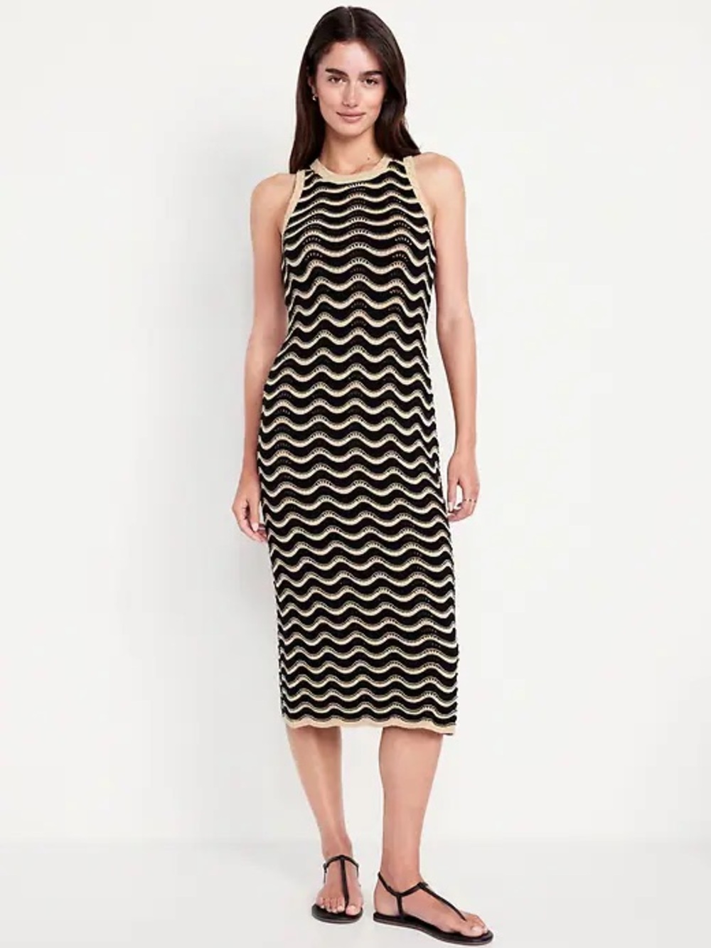 Sleeveless Pointelle-Knit Midi Dress